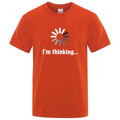 メンズTシャツ 高品質 綿100% 面白い「I'm Thinking」プリント カジュアル ゆったり ストリートウェア クール メンズ Tシャツ Oネック 男性用トップス