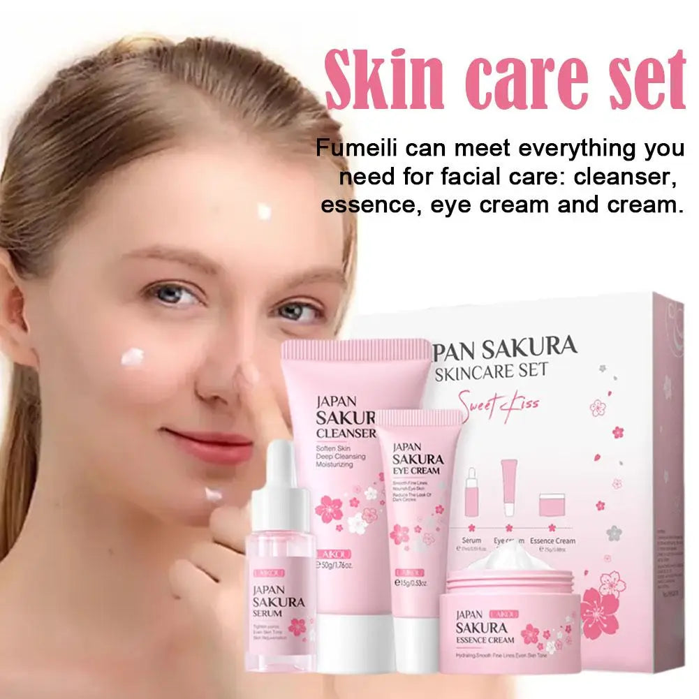 フェイシャルスキンケアセット スキンクレンジング サクラスキンケアセット 女性用 女の子用 クレンザー 化粧水 フェイス美容液 クリーム アイクリーム入り