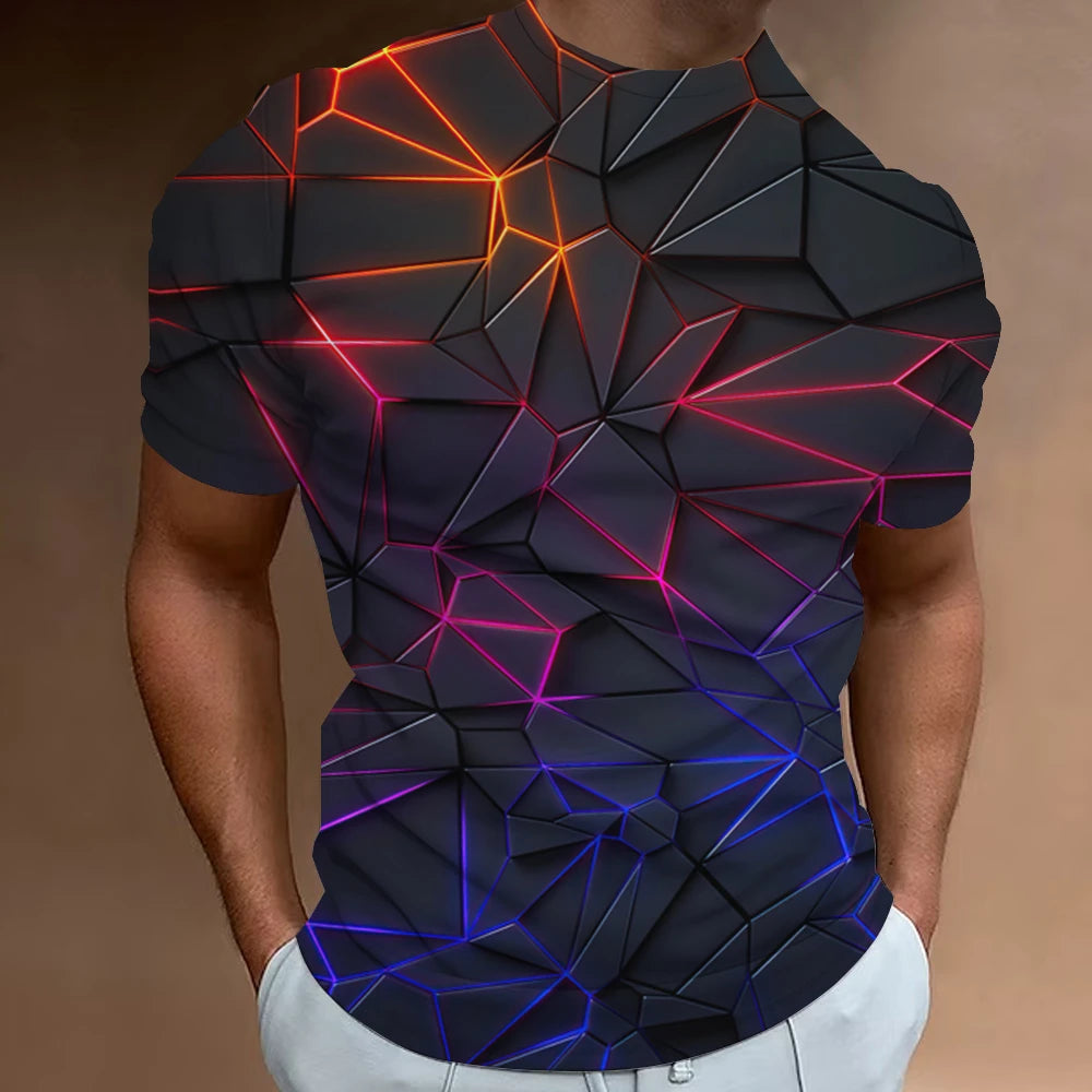 メンズ ファッション Tシャツ 3Dラインプリント 男性用 ストリート デザイナー 半袖 オーバーサイズ トップス Tシャツ 日常 カジュアル スポーツウェア