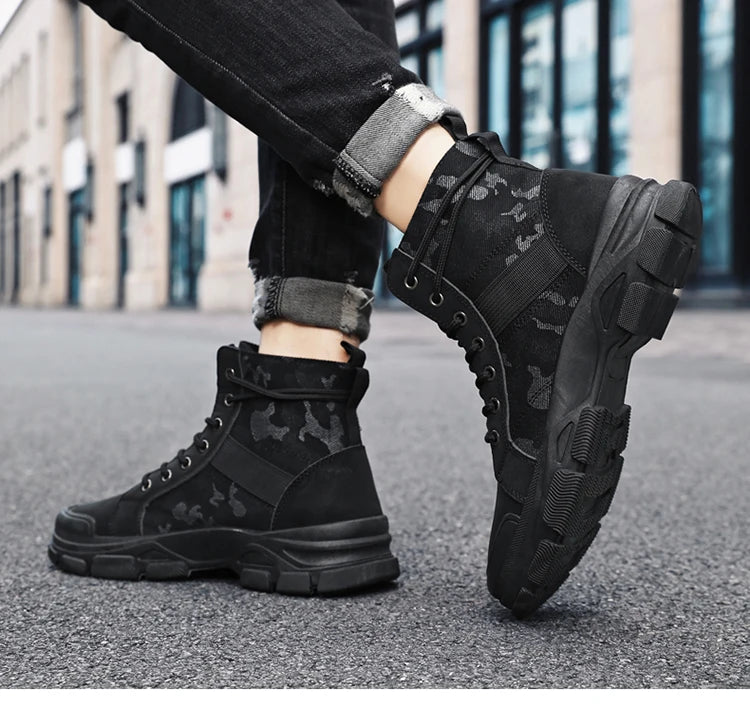 Military Boots for Men Autumn High Top Camouflage Desert Casual Flats Mens Boot Breathable Non Slip Work Shoes Zapatillas Hombre by PETAL & GLOW