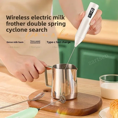 ワイヤレスミルク泡立て器 電動タイプC ハンドヘルドブレンダー ステンレス製ミニコーヒーメーカー 泡立て器ミキサー コーヒーカプチーノクリーム用