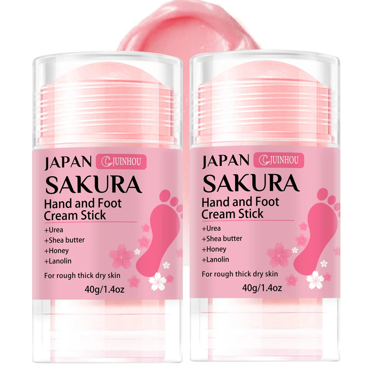 JUINHOU 60% Urea + 2% Salicylic Acid Cherry Blossom Scent Hand & Foot Cream Stick Deep Hydration, Dry Skin Care, Heel Protection