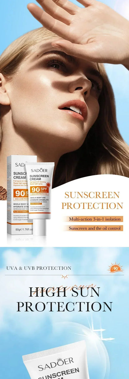 SPF90+ 日焼け止め、UVカット、美白日焼け止め、保湿、美白、顔と体用日焼け止め、スキンケア、アンチエイジング