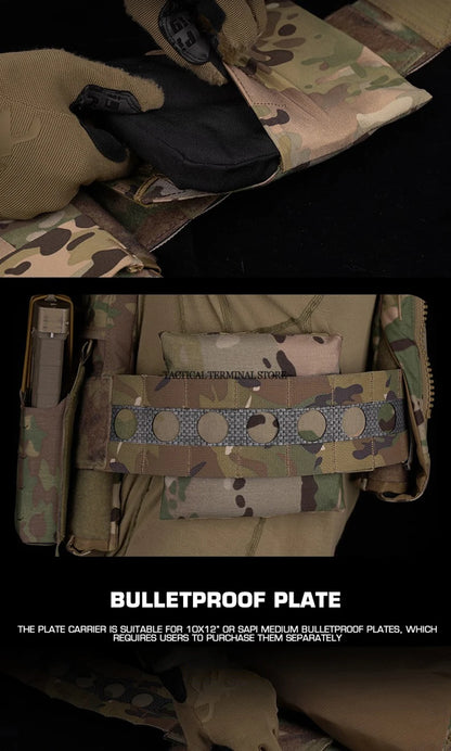 Ferro V5 FCPC Tactical Plate Carrier Quick Release Portable Body Armor Molle Airsoft Hunting Vest with 556 Triple Magazine Pouch by PETAL & GLOW