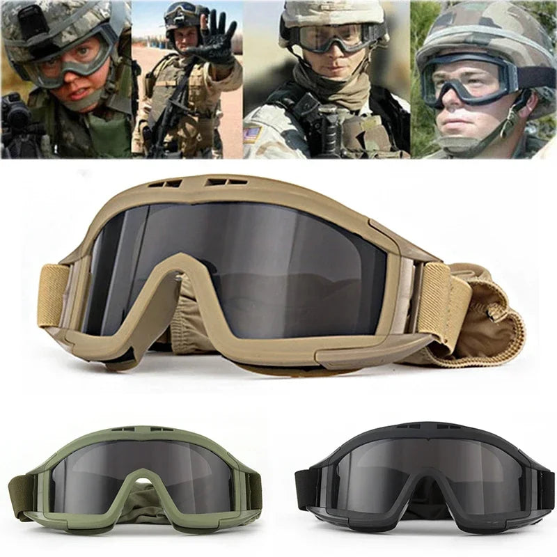 Tactical Goggles Mountaineering Shooting Sunglasses Windproof Sand Control Motocross CS Glasses 3 Lenses Replaceable Motorcycle by PETAL & GLOW