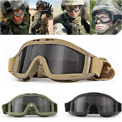 New Airsoft Tactical Goggles 3 Lens Windproof Dustproof Shooting Motocross Motorcycle Mountaineering Glasses CS Safe Protection by PETAL & GLOW