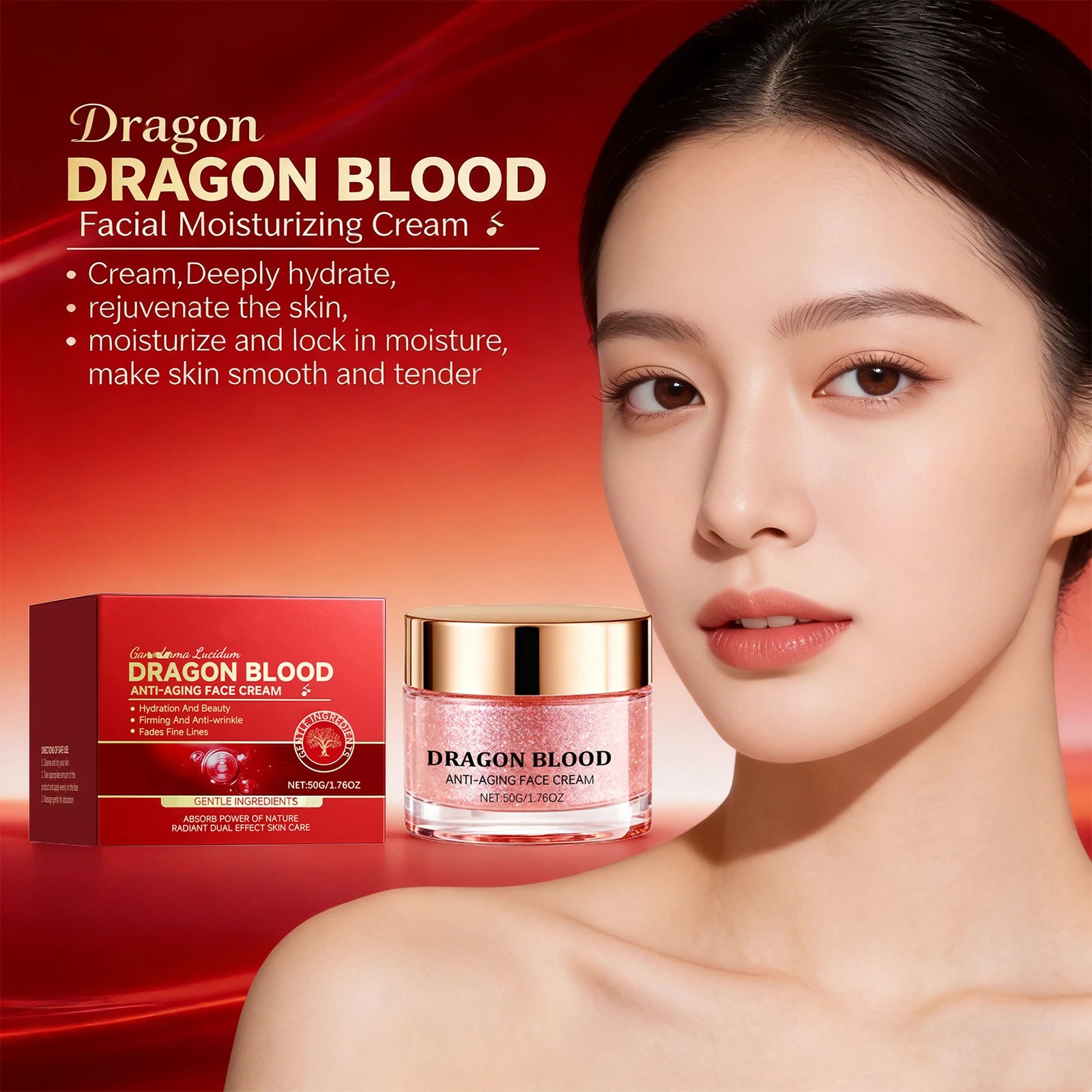Dragon Blood Face Cream Anti Aging Fade Fine Lines Moisturizing Nourishing Skin Hydrating Improve Dry Skin Firming Face Care by PETAL & GLOW